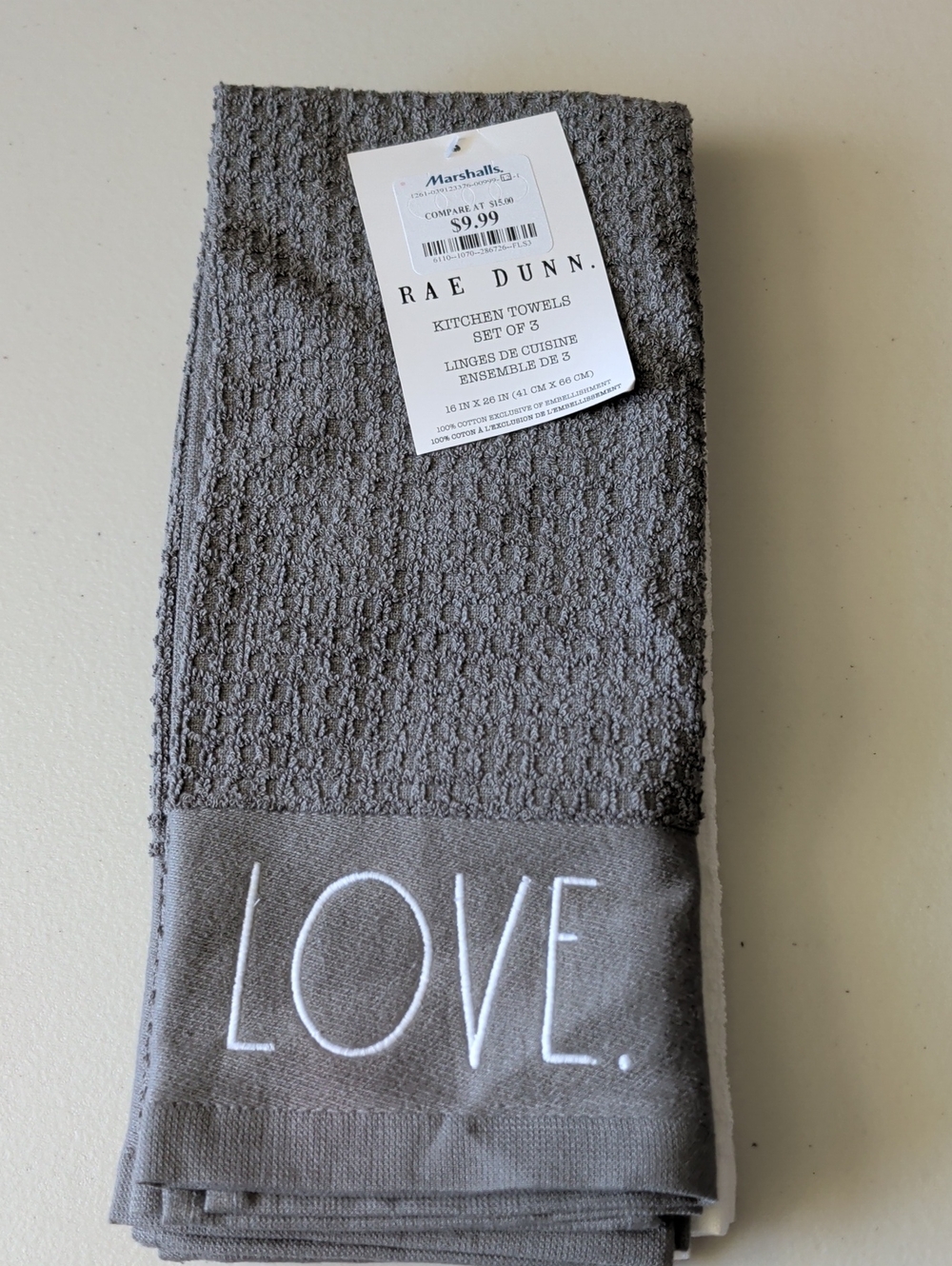 Rae Dunn Gray 'LOVE.' Kitchen Towel Set
